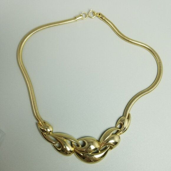 Vintage Trifari Kunio Matsumoto Necklace Abstract Gold Tone Collar Omega Chain - Picture 3 of 10